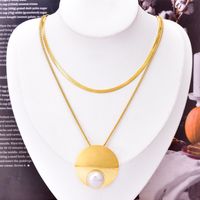 Lady Round Titanium Steel Inlay Freshwater Pearl Women's Earrings Necklace main image 3