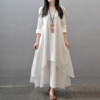 Women's A-line Skirt Simple Style V Neck Patchwork Long Sleeve Solid Color Maxi Long Dress Daily main image 4