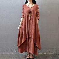 Women's A-line Skirt Simple Style V Neck Patchwork Long Sleeve Solid Color Maxi Long Dress Daily main image 5