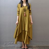 Women's A-line Skirt Simple Style V Neck Patchwork Long Sleeve Solid Color Maxi Long Dress Daily main image 6
