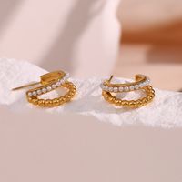 1 Pair Modern Style C Shape Plating Inlay Stainless Steel Artificial Pearls 18k Gold Plated Ear Studs main image 4