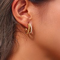 1 Pair Modern Style C Shape Plating Inlay Stainless Steel Artificial Pearls 18k Gold Plated Ear Studs main image 2