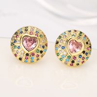 1 Pair Retro Commute Heart Shape Flower Copper Plating Inlay Zircon 18k Gold Plated Ear Studs main image 4