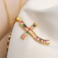 Hip-hop Cross Copper 18k Gold Plated Zircon Pendant Necklace In Bulk sku image 4