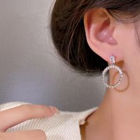 Ins Style Korean Style Circle Alloy Inlay Rhinestones Silver Plated Women's Drop Earrings main image 4