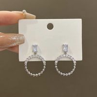Ins Style Korean Style Circle Alloy Inlay Rhinestones Silver Plated Women's Drop Earrings main image 3
