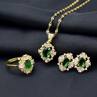Retro Flower Titanium Steel Inlay Artificial Gemstones Women's Rings Earrings Necklace main image 1