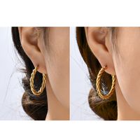1 Pair Casual Simple Style Round Plating 201 Stainless Steel 18K Gold Plated Hoop Earrings main image 9