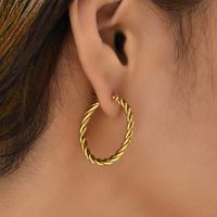 1 Pair Casual Simple Style Round Plating 201 Stainless Steel 18K Gold Plated Hoop Earrings main image 7