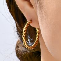 1 Pair Casual Simple Style Round Plating 201 Stainless Steel 18K Gold Plated Hoop Earrings main image 6