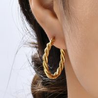 1 Pair Casual Simple Style Round Plating 201 Stainless Steel 18K Gold Plated Hoop Earrings main image 3