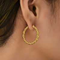 1 Pair Casual Simple Style Round Plating 201 Stainless Steel 18K Gold Plated Hoop Earrings main image 2