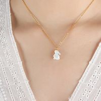 Cute Rabbit Titanium Steel Inlay Shell 18k Gold Plated Pendant Necklace main image 3