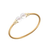 Wholesale Casual Simple Style Spiral Stripe Stainless Steel Copper Braid Inlay Pearl Rings Bracelets Earrings sku image 5