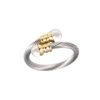 Wholesale Casual Simple Style Spiral Stripe Stainless Steel Copper Braid Inlay Pearl Rings Bracelets Earrings sku image 1