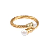 Wholesale Casual Simple Style Spiral Stripe Stainless Steel Copper Braid Inlay Pearl Rings Bracelets Earrings sku image 2