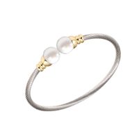 Wholesale Casual Simple Style Spiral Stripe Stainless Steel Copper Braid Inlay Pearl Rings Bracelets Earrings sku image 4