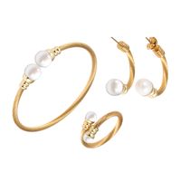 Wholesale Casual Simple Style Spiral Stripe Stainless Steel Copper Braid Inlay Pearl Rings Bracelets Earrings main image 5