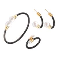 Wholesale Casual Simple Style Spiral Stripe Stainless Steel Copper Braid Inlay Pearl Rings Bracelets Earrings main image 6
