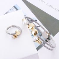 Casual Simple Style Round Stainless Steel Copper Inlay Pearl Women's Rings Bracelets main image 1