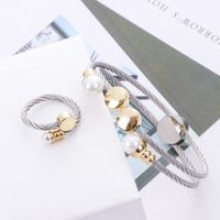 Casual Simple Style Round Stainless Steel Copper Inlay Pearl Women's Rings Bracelets main image 2