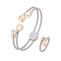 Casual Simple Style Round Stainless Steel Copper Inlay Pearl Women's Rings Bracelets main image 4