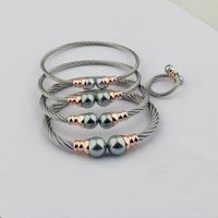 Casual Simple Style Round Stainless Steel Copper Inlay Pearl Women's Rings Bracelets main image 5