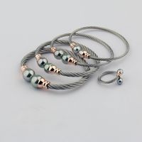 Casual Simple Style Round Stainless Steel Copper Inlay Pearl Women's Rings Bracelets main image 2