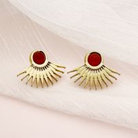 1 Pair Vintage Style Sun Plating Inlay 304 Stainless Steel Artificial Gemstones Ear Studs main image 1