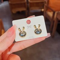 Cute Rabbit Alloy Mixed Materials Inlay Rhinestones Women's Earrings sku image 3