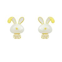 Cute Rabbit Alloy Mixed Materials Inlay Rhinestones Women's Earrings main image 3