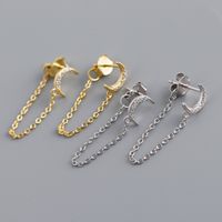 1 Pair Simple Style Moon Sterling Silver Tassel Inlay Zircon Earrings main image 1
