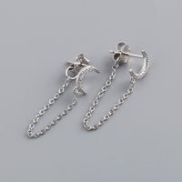 1 Pair Simple Style Moon Sterling Silver Tassel Inlay Zircon Earrings sku image 2