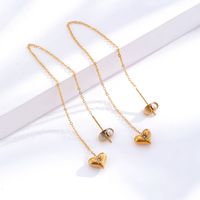 1 Pair Elegant Sweet Heart Shape Butterfly Inlay 304 Stainless Steel Rhinestones 18K Gold Plated Drop Earrings sku image 1