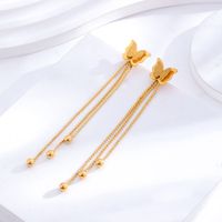 1 Pair Elegant Sweet Heart Shape Butterfly Inlay 304 Stainless Steel Rhinestones 18K Gold Plated Drop Earrings main image 1