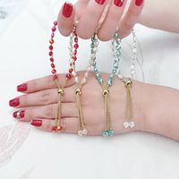 Sweet Solid Color Stainless Steel Artificial Crystal Beaded Bracelets main image 5