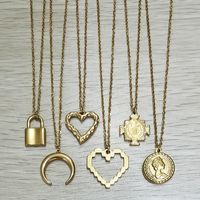 Streetwear Moon Heart Shape Lock Stainless Steel Plating Pendant Necklace main image 1