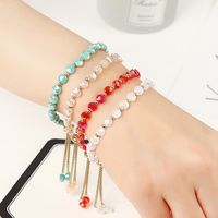Sweet Solid Color Stainless Steel Artificial Crystal Beaded Bracelets main image 2