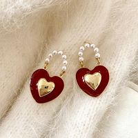 Elegant Sweet Heart Shape Chain Alloy Enamel Hollow Out Inlay Pearl Women's Drop Earrings main image 1