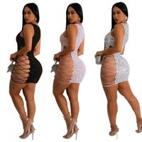 Women's Pencil Skirt Sexy Collarless Sequins Patchwork Sleeveless Solid Color Above Knee Party main image 2