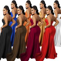 Women's Irregular Skirt Elegant Oblique Collar Patchwork Pleated Backless Sleeveless Solid Color Maxi Long Dress Daily main image 9