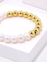 Elegant Classic Style Round Freshwater Pearl Copper Beaded Handmade Plating Gold Plated Bracelets main image 3