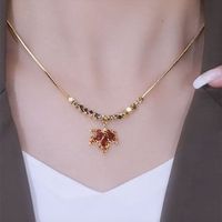 Elegant Maple Leaf Alloy Titanium Steel Inlay Zircon Women's Rings Necklace main image 1