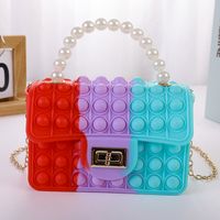 Girl's Color Block Solid Color Silica Gel Pearls Lock Clasp Kids Wallets sku image 9