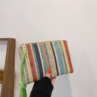 White Brown Green Straw Stripe Square Evening Bags main image 6