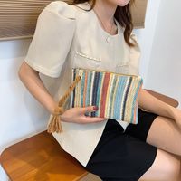 White Brown Green Straw Stripe Square Evening Bags main image 2