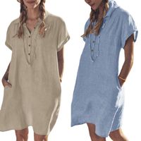2022 Foreign Trade European And American New Cotton Linen Shirt Dress Pocket Dress Beach Dress Casual Skirt main image 3