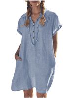 2022 Foreign Trade European And American New Cotton Linen Shirt Dress Pocket Dress Beach Dress Casual Skirt main image 5