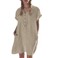 2022 Foreign Trade European And American New Cotton Linen Shirt Dress Pocket Dress Beach Dress Casual Skirt main image 4