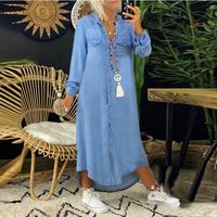 Women's Vintage Style Shirt Collar Patchwork Long Sleeve Solid Color Midi Dress Street main image 5